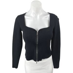 Abercrombie & Fitch Women's Black Zip Up Long Sleeve Crop Cardigan Sweater Top M